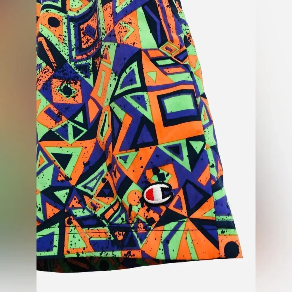 Special Edition MTV Champion All Over Geometric 90s Swim Trunks Shorts Medium.